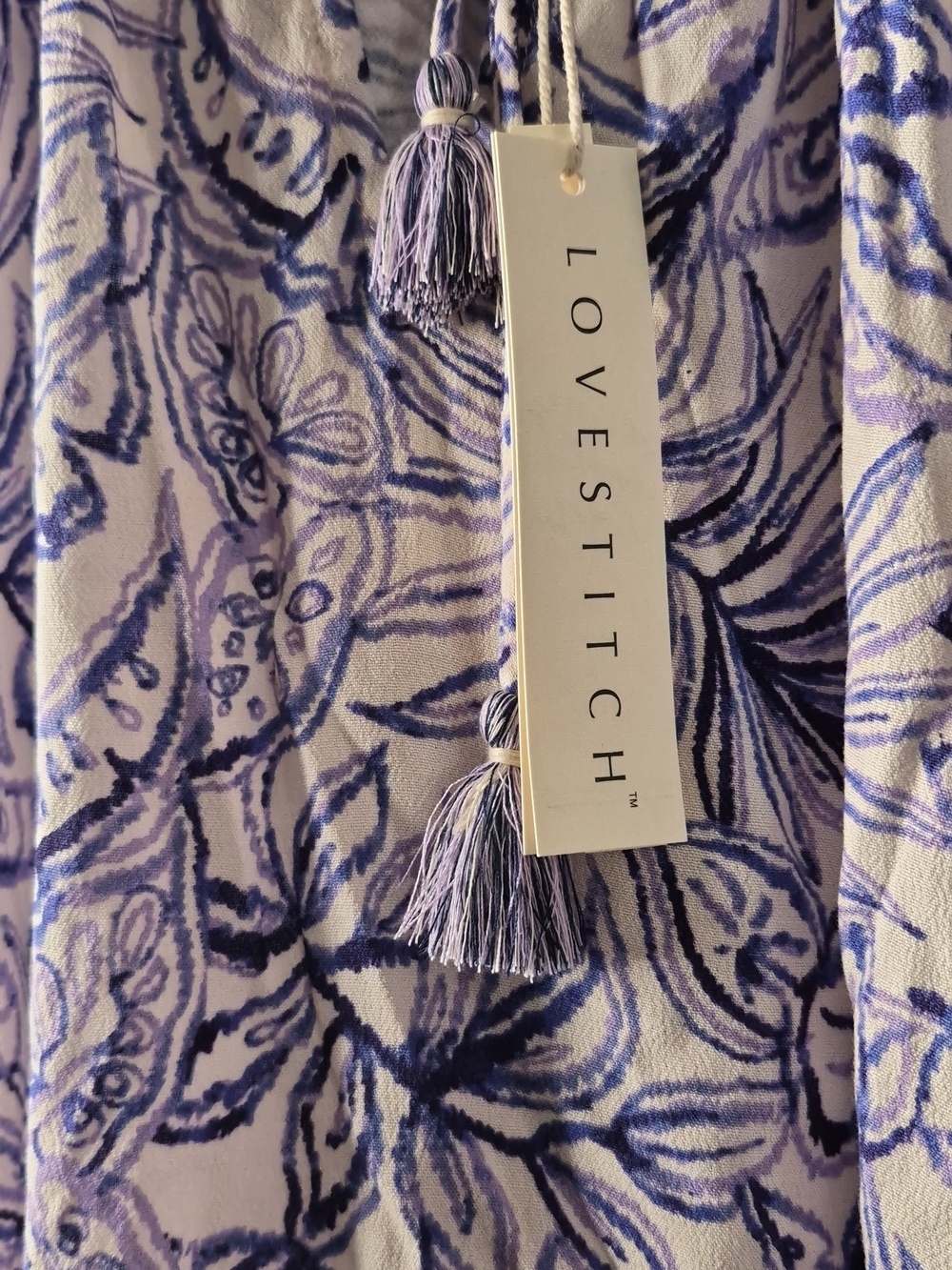 lovestitch Blue and Purple Floral Drawstring Peasant Blouse - Picture 3 of 10